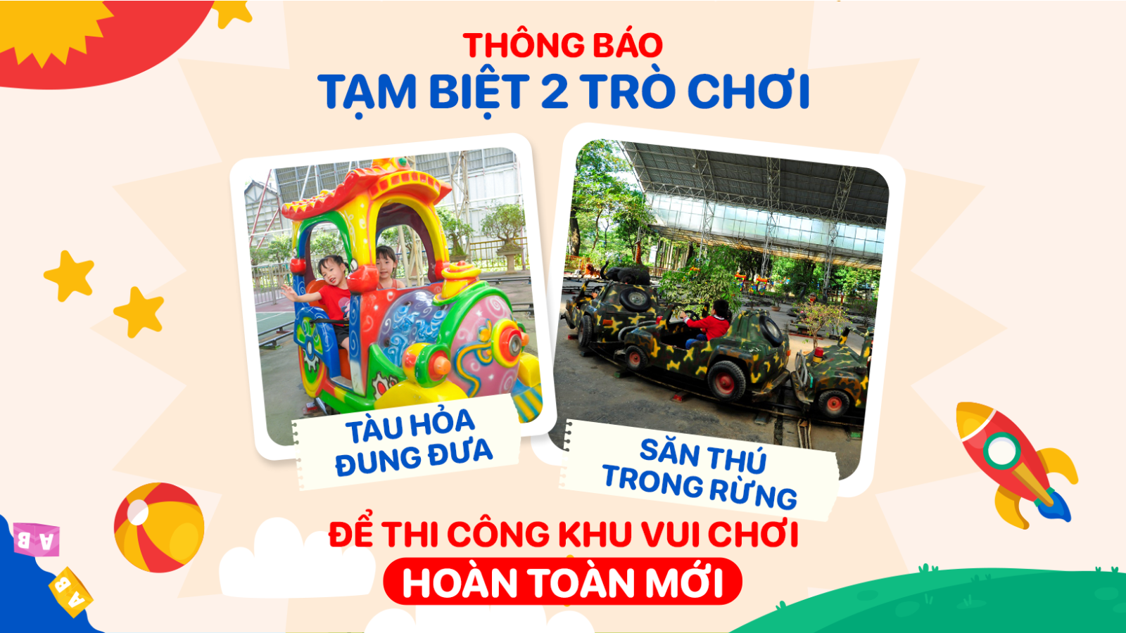 Thông báo ngừng hoạt động 2 trò chơi Săn thú trong rừng và Tàu hỏa đung đưa