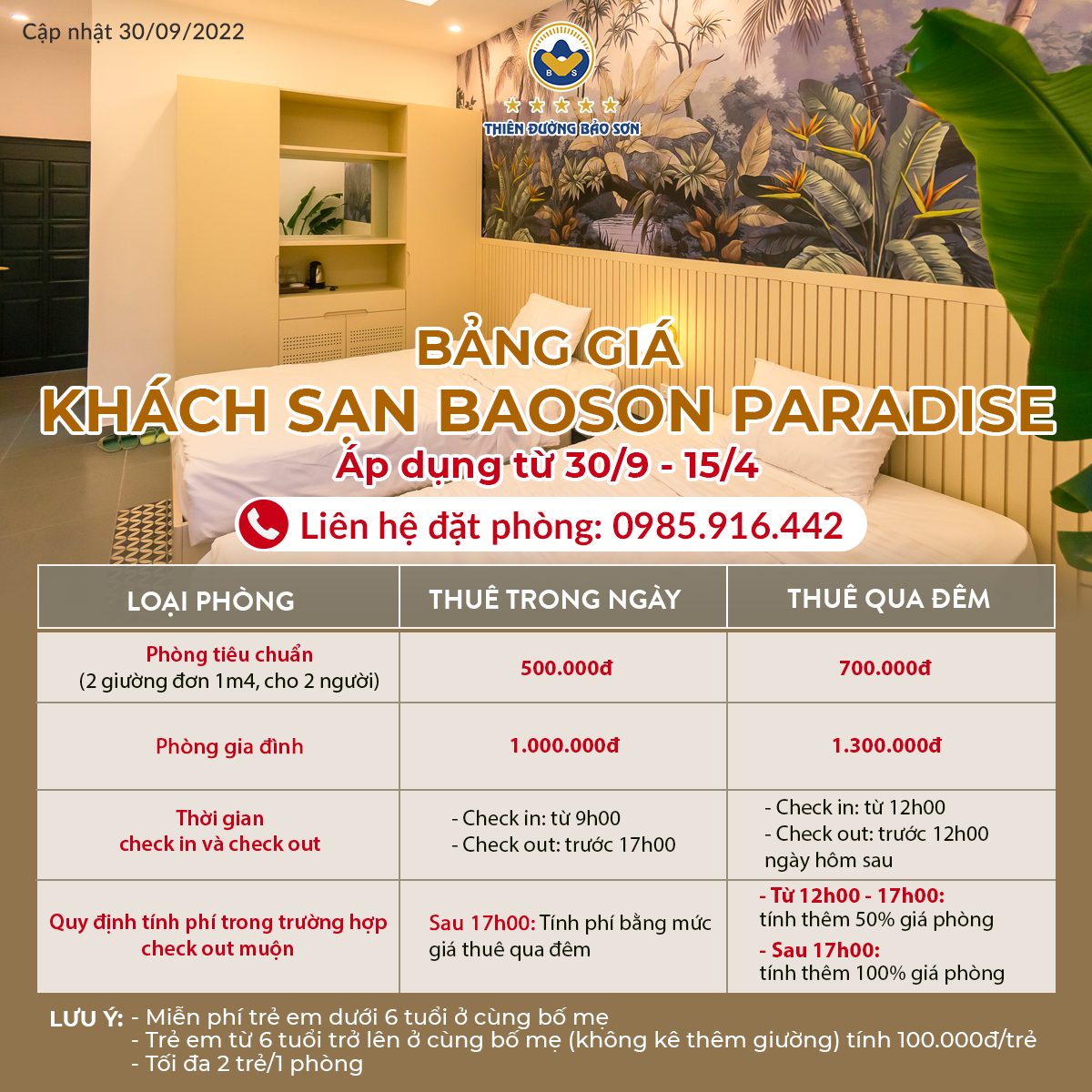 Bảng giá khách sạn Baoson Paradise